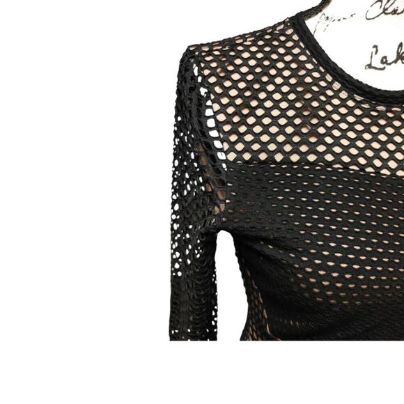 BCBGMAXAZRIA Black Mindy Mesh-Paneled Top Sz M - Picture 7 of 9